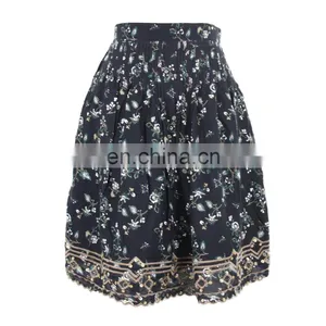 Floral Print Cotton Embroidery Pleated Skirt Old Women Skirt Guangzhou Clothing thumbnail-5