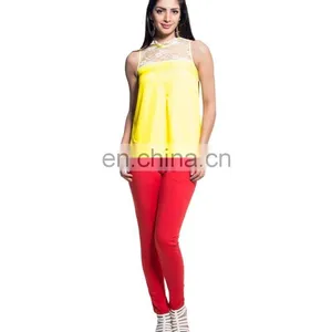 Yellow Sleeveless Lace Yoke Top thumbnail-1