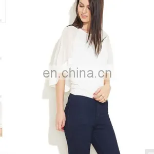 2015 White Top With Smocking And Tie-up Women Blue Floral Print Tie-up Top thumbnail-1
