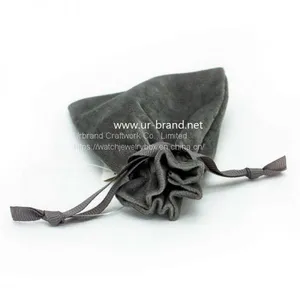 Custom Logo Printed Drawstring Cosmetic Packaging Velvet Bag Gray Jewelry Pouch For Bracelet / Necklace thumbnail-3