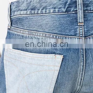 DiZNEW OEM Blue Cotton Straight Leg Patchwork Jeans For Men thumbnail-6