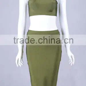 Summer Dress Wholesale 2016 New Strapless Army Green Two Piece Set Sey Bodycon Celebrity Party Pencil Women Bandage Dress Bandag thumbnail-1