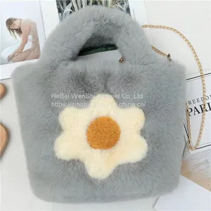 008 2023 New Plush Bag Girls Shoulder Bag School Backpack Ladies Crossbody Bag Faux Fur Square Bag thumbnail-4