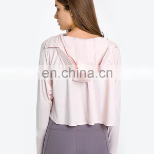 Custom Logo Rashguard Women Sports Clothes Ladies Beach Anti-UV Zip UP Hooded Blouse Thumb Hole Long Sleeve Sunscreen Top thumbnail-5