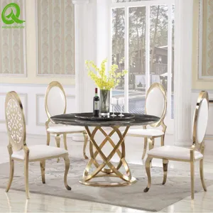 Luxury Royal Style Hotel Dining Marble Table and Stainless Steel Chair Furniture Set thumbnail-5