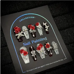 Luxury Leopard Print Press-on Nails With Crystal Accents for Elegant Style thumbnail-5