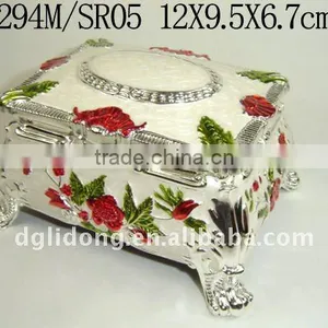 Pretty Enamel Square Metal Jewelry Box thumbnail-1