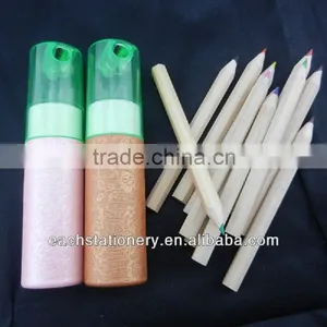 3.5" Mini Natural Wood Color Pencil Set In Paper Tube With Sharpener Lid thumbnail-1