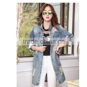 DJ217581 2014 China Wholesale Denim Jacket Women Lady Slim Jacket Long Style Fashion Jeans Jacket For Woman thumbnail-1