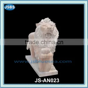 Carved Red Marble Lion Statue thumbnail-1
