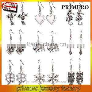 Vintage Silver Animal Dragonfly Elephant Skull Cross Heart Clover Multi-Style Earring thumbnail-1