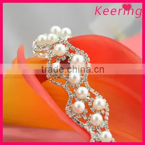 Wholesale Wedding Bridal Waist Embellishment Belt Sash Crystal Rhinestone Pearl Trim WRC-195 thumbnail-1