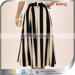 2015 Glamorous Black and White Stripes Sash Mid-calf Length Skirt thumbnail-1