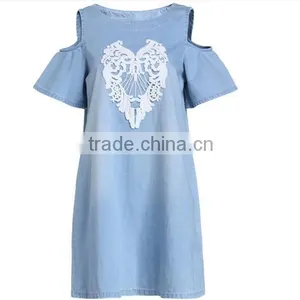 2014 New Design Women Denim Dress Pattern Fashion Design Off Shoulder Printing Bule Denim Sexy Dress thumbnail-3