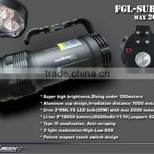 Rechargeable 6600mah/11.1V 18650 Battery 3 Xml T6 LED Diving Light thumbnail-2