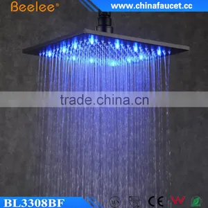 8 Inch Bathroom Mist Fall Black Painted Stainless Waterfall LED Light Head Shower thumbnail-1