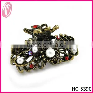 New Arrival Antique Metal Diamante Pearl Hair Jewelry Claw thumbnail-1