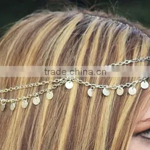 2016 Hot Fashion BOHO Style Gold Small Coins Hair Jewelry Wedding Head Chain thumbnail-4