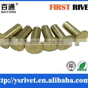 6x16 Brass Plated Flat Head Semi Tubular Steel Rivet thumbnail-1