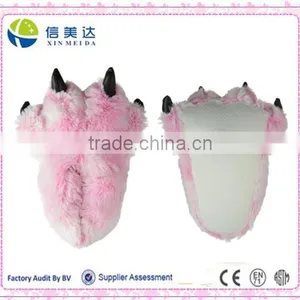 Soft 15" Pink Furry Tiger Plush Slippers, Medium Size thumbnail-1