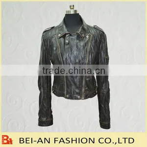 Womens pu Jacket With Garment Washed thumbnail-1