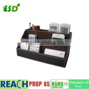 Leather Desk Stationery Organizer Storage Box, Pen/Pencil ,Cell Phone, Business Name Cards, Note Paper, Remote Control Holder thumbnail-1