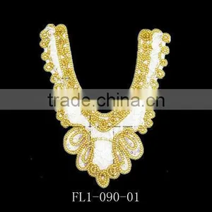 Gold Beaded and Sequin Applique U-shaped Butterfly Collar for Wedding Dress thumbnail-1
