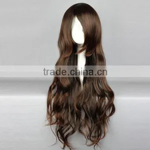 Synthetic Dark Brown Long Straight Kinky Wavy Wig N427 thumbnail-1