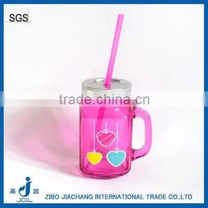 16oz Colored Drinking Glass Mug With Straw thumbnail-1