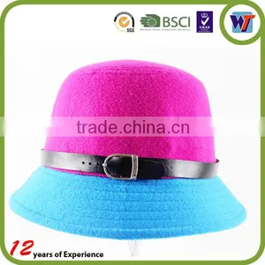 High Quality Pure Colour Design Wool Cap Felt Sombrero Hats With Silk Ribbon thumbnail-6
