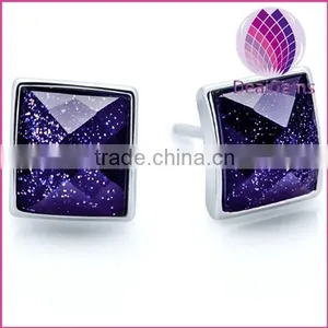 Top Quality New Design Products 925 Sterling Silver Black Agate Square Purple Sand Facted Stud Earring Sold by Pairs thumbnail-1