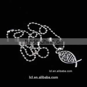 Fashion Imitation Jewelry Necklace, Antique Imitation Silver Religious Bead Necklace With Fish Pendant thumbnail-6