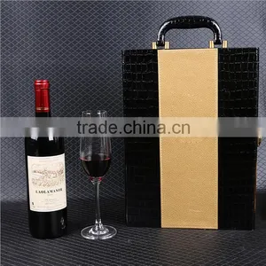 Chinese Factories Wholesale Custom High-grade PU Leather Wine Champagne Boxes, Black Gift Box thumbnail-1