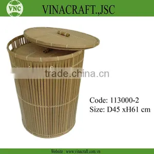 Dark Brown Bamboo Laundry Basket With Lid thumbnail-3