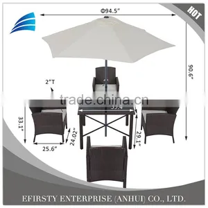 6-Piece Outdoor Patio Rattan Wicker Table Chair and Umbrella Set thumbnail-3