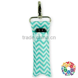 Handmade Aqua Chevron Lipstick Holder Custom Cotton Fabric Keychain thumbnail-1