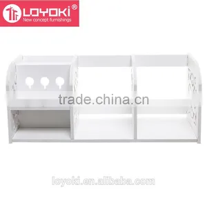 Decorative Openwork Scrollwork Design White Office Desktop Organizer With Charge Holder Storage Display Shelf thumbnail-3