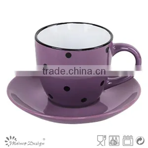 Solid Color With Engraved Doted Cup and Saucer Ceramic thumbnail-3