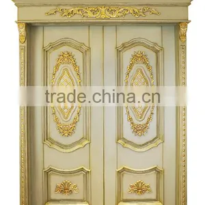 Classic Elegant French Rococo Style Golden and White Floral Carving Solid Wood Internal Door BF12-05234b thumbnail-5