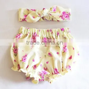 Light Yellow Floral Baby Bloomers Girl Fashionable Underwear Match Headband thumbnail-1