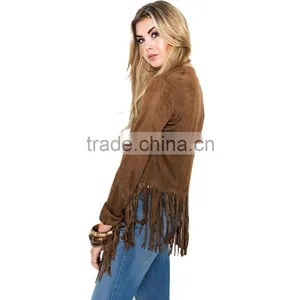 Leather Jacket Women Fringed Leather, Yellow Leather Tassels Long Sleeve Jacket 2017 thumbnail-4