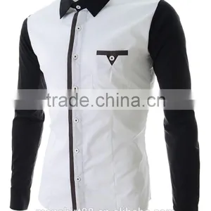 2017 Latest Designer Contrast Collar and Sleeve Slim Fit Dress Men Shirt thumbnail-1