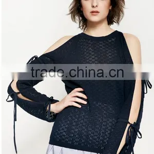 Woman New Stylish Long Hollow Out Sleeve Design High Quality Custom Sweaters for Autumn thumbnail-2