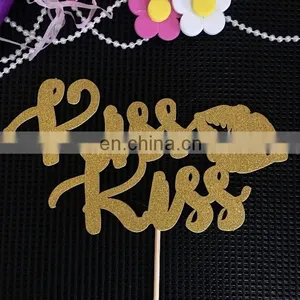 New Arrival 'Kiss Kiss' Wedding Cake Topper Birthday Party Cake Decorations thumbnail-2