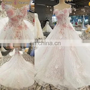 LS00319 Luxury High Quality Flower Patterns Wedding Dresses 2017 Latest Design off Shoulder Bridal Wedding Gown thumbnail-2