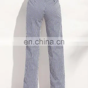 Fashion Design Ladies Vertical Striped Pockets Straight Long Pants Wholesale 2016 thumbnail-3