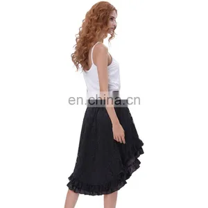 Belle Poque Vintage Retro Lace Satin Elastic Waist Asymmetrical High-Low Black Skirt BP000329-1 thumbnail-5