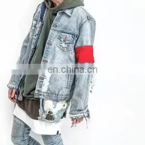 Wholesale Distressed Denim Jackets -VINTAGE Blue Denim Bomber Jacket for Menlight Blue Denim JacketMen's thumbnail-1