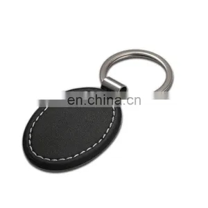 Oval Blank Tag Keychain Metal Black Leather Keyring for Making Logo thumbnail-1