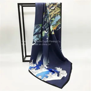 100%Silk Feeling Digital Printing Custom Silk Scarf thumbnail-1